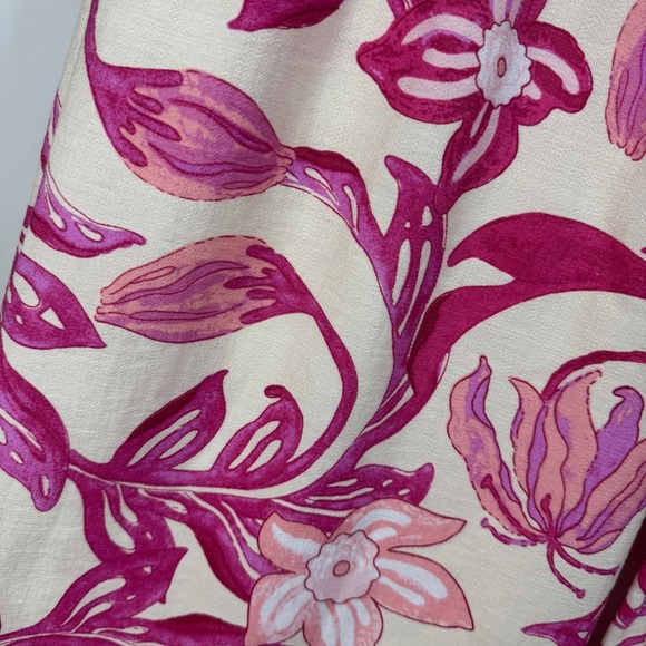 Pink Floral Cotton Linen Blend Resort Wear Boho  Pants Lightweight Size M/L - Picture 8 of 15